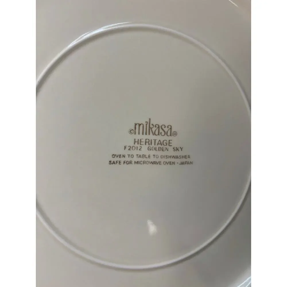 Vintage Mikasa Heritage Golden Sky Serving Platter and 4 Rimmed Soup Bowls